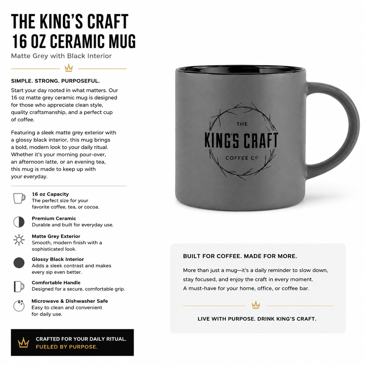 16 oz Grey Ceramic mug